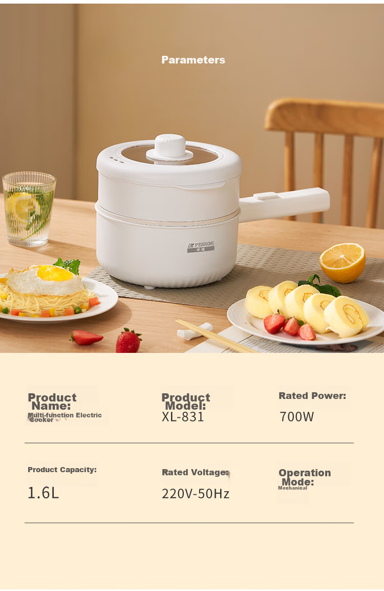 PESKOE Titanium Coated Electric Cooking Pot 1.6L Electric Hot Pot Electric Frying Pan Small Electric Pot Multifunctional Hot Pot Noodle Cooker GY-001 14
