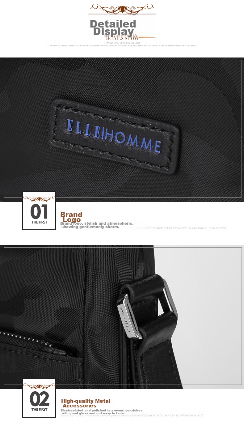 ELLE HOMM Men's Business Shoulder Crossbody Bag, Fashionable Multifunctional Vertical Camouflage Canvas Men's Bag 335340 Black Birthday Gift for Boyfriend 10