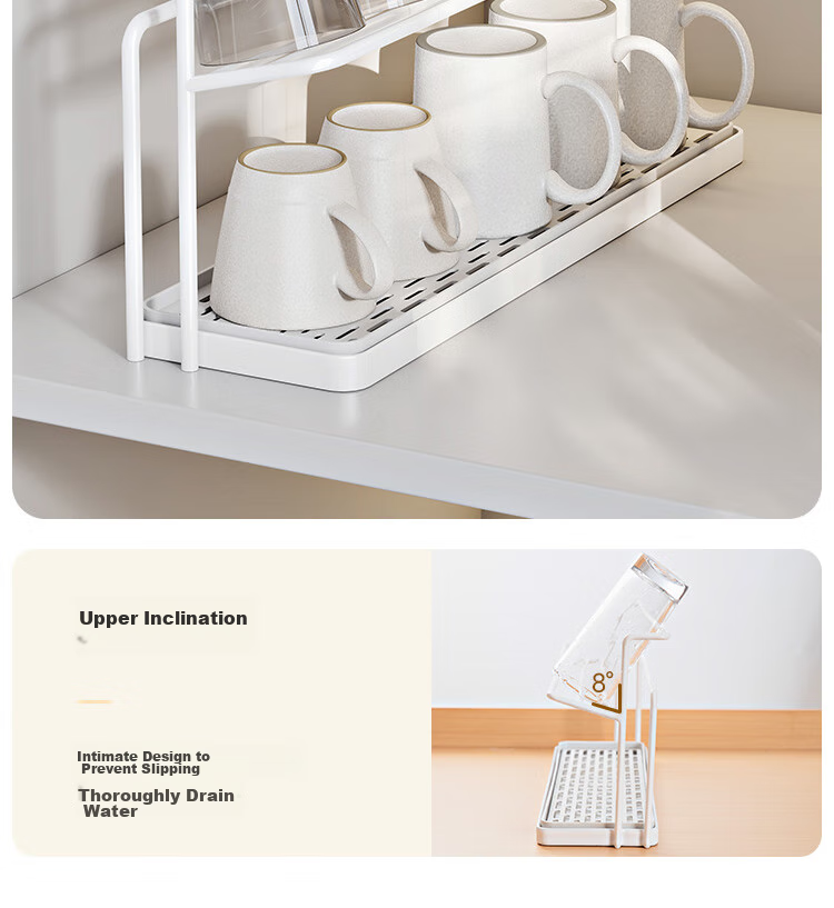 Shengxitao Cup Holder, Kitchen Draining Storage Rack, Multifunctional Double-Layer Water Cup And Tea Set Storage Shelf, Draining Tray, Home Countertop Cup Rack 12