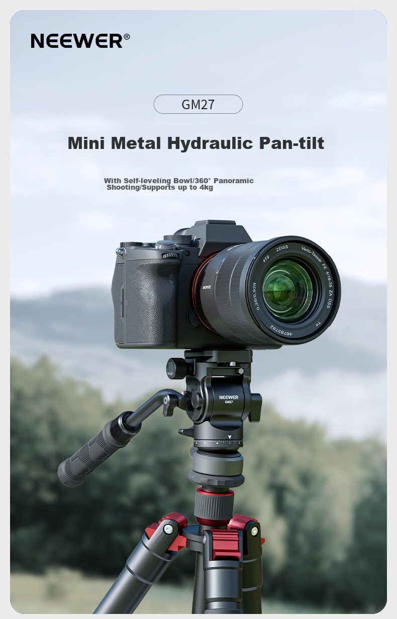 NEEWER Aluminum Alloy Tripod with Hydraulic Damping Ball Head, Leveling Base, Bowl Head, Arm Handle, Quick Release Plate, Panoramic Photography And Videography Camera Mirrorless Camera Stand GM27 1