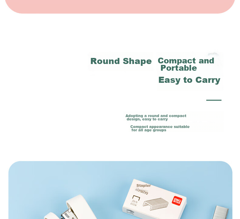 Deli [Back to School Stationery] Mini Stapler, Lightweight And Portable for Students' Office Use, Macaron Color Stapler/Binder/Stapling Machine, White 10