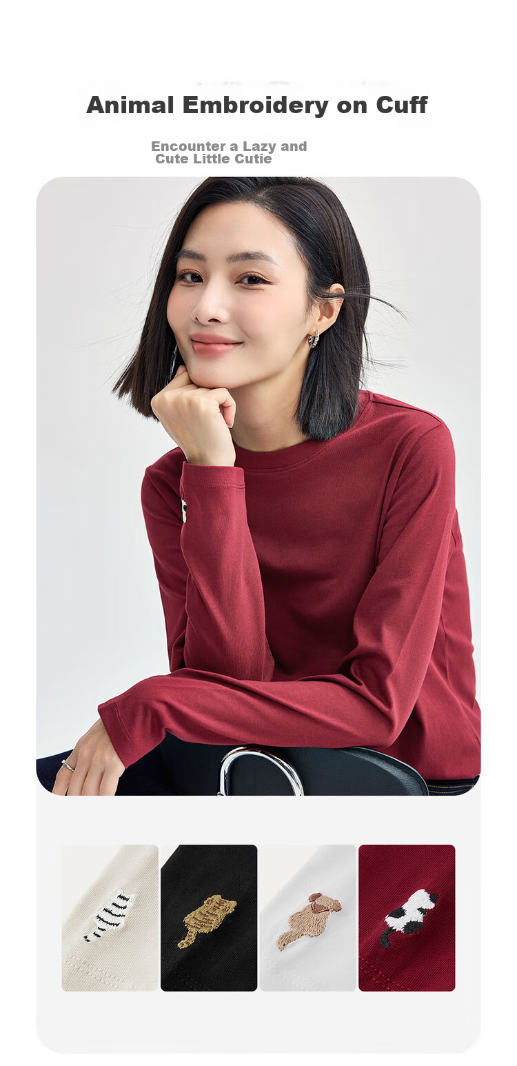 Zara Women's Long Sleeve Cotton T-shirt with Animal Embroidery Casual Round Neck Pullover 05324859 4