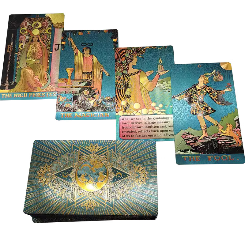 Miaoji Tarot Cards, Authentic PVC, Beginner's Weitatao Tarot Cards, Gold Foil Complete Set, Waterproof, Green Moon, with Tablecloth 2