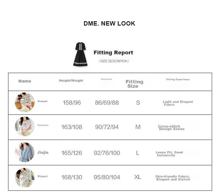 Dme [Cross Embroidery] Summer Commute Simple Chiffon Pleated Loose A-Line Dress for Wome 2