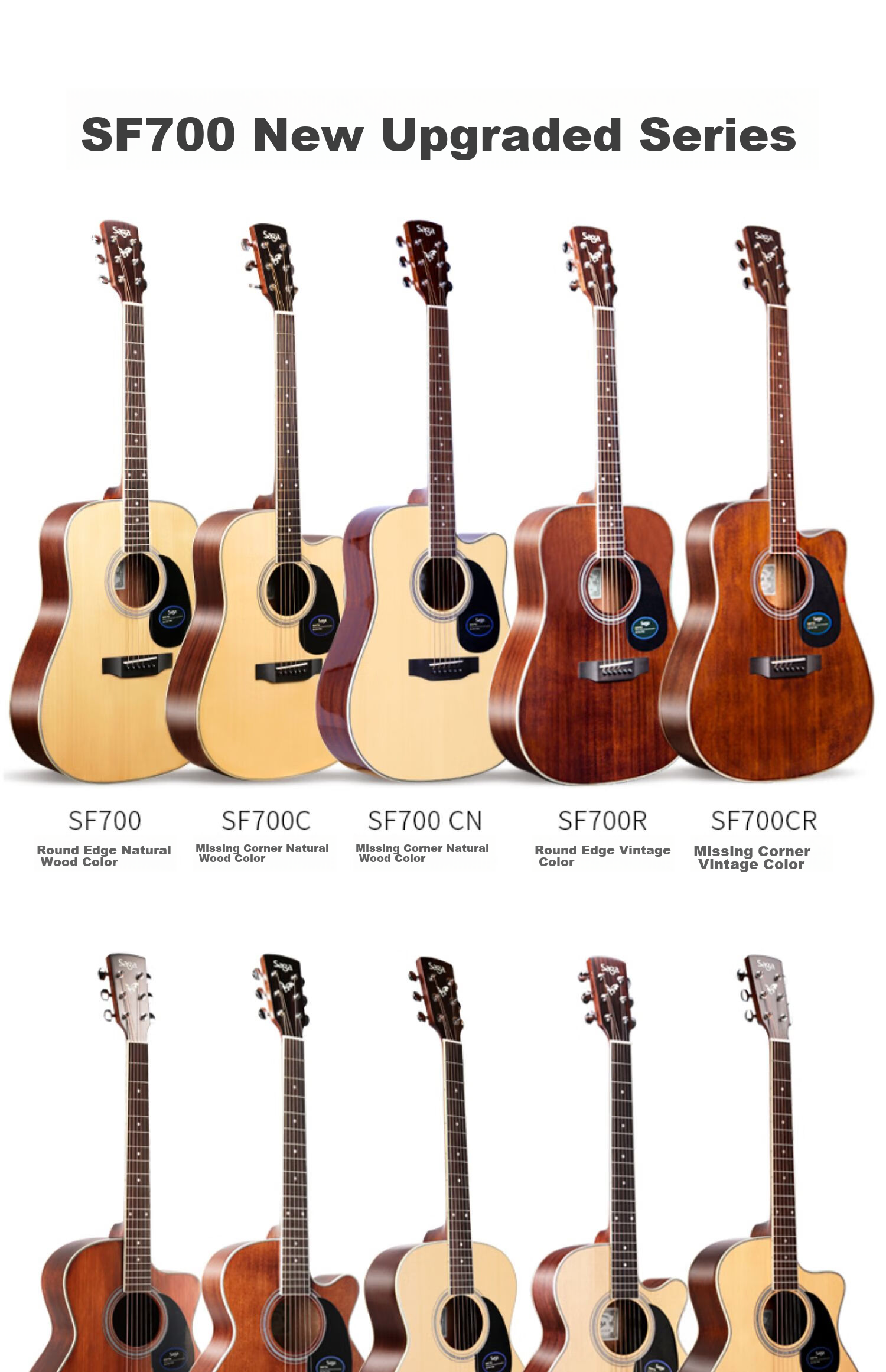 SAGA SAGA Guitar Spruce Top SA700C Natural Color 40-Inch Acoustic Folk Guitar for Beginners, No Returns if You Can't Lear 9