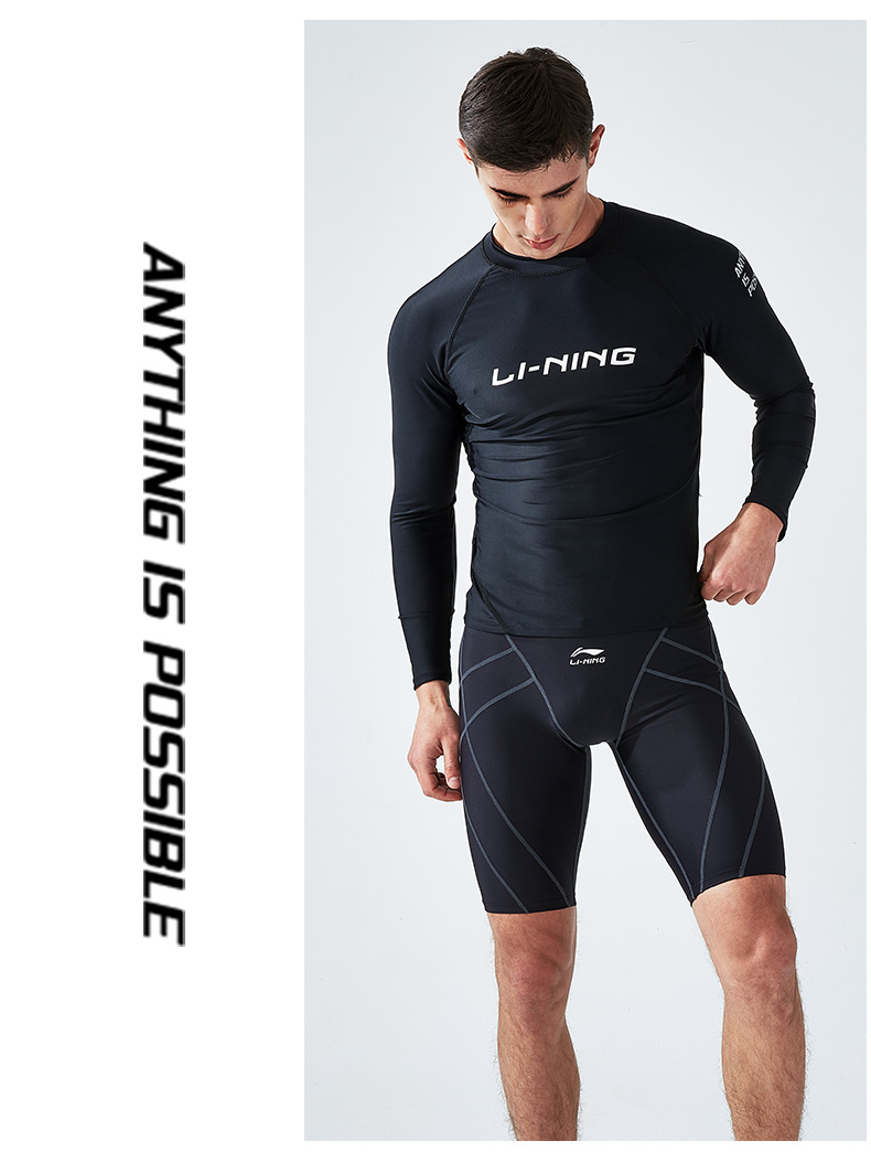 Li-Ning Men's Short-Sleeve Swimsuit, Anti-Embarrassment Swimwear for Hot Springs And Surfing, LSLR225 Short-Sleeve Black, XXL 13