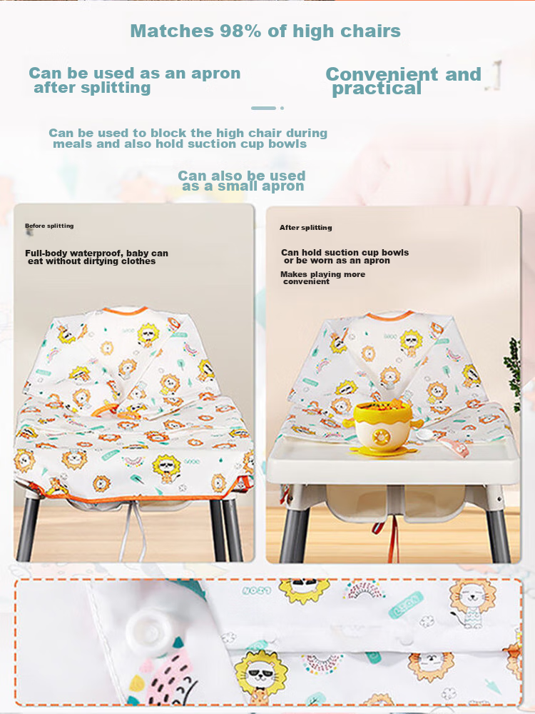 9I9 Baby Dining Cover Chair Set, Waterproof Detachable Infant Anti-Dirt Apron, Long Sleeve Bib A22 4