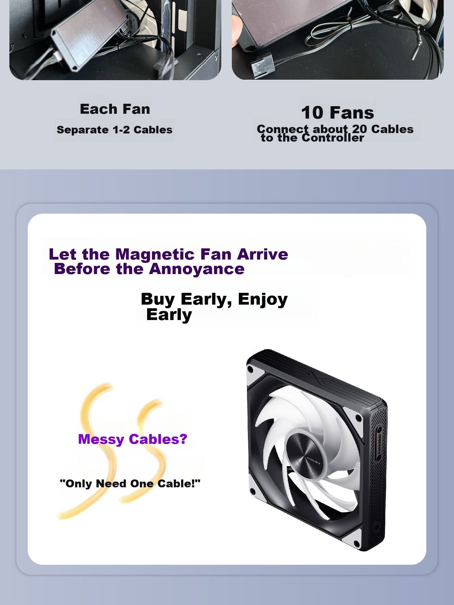 Aigo Starry Moon Black Anti-Leaf Single ARGB Light Effect, 5V 3-Pin Synchronized Lighting, Magnetic Building Block Case Fan 12CM/PWM Intelligent Temperature Control/Wireless Modular Connectio 2