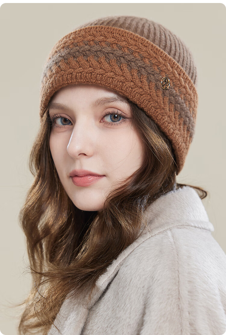 JIUMU Pure Wool Warm Knit Hat, Autumn And Winter Knitted Cap, Cold Hat, Winter Hat, Outdoor Ear Protection Cold-Resistant Cap for Women in Winter 15