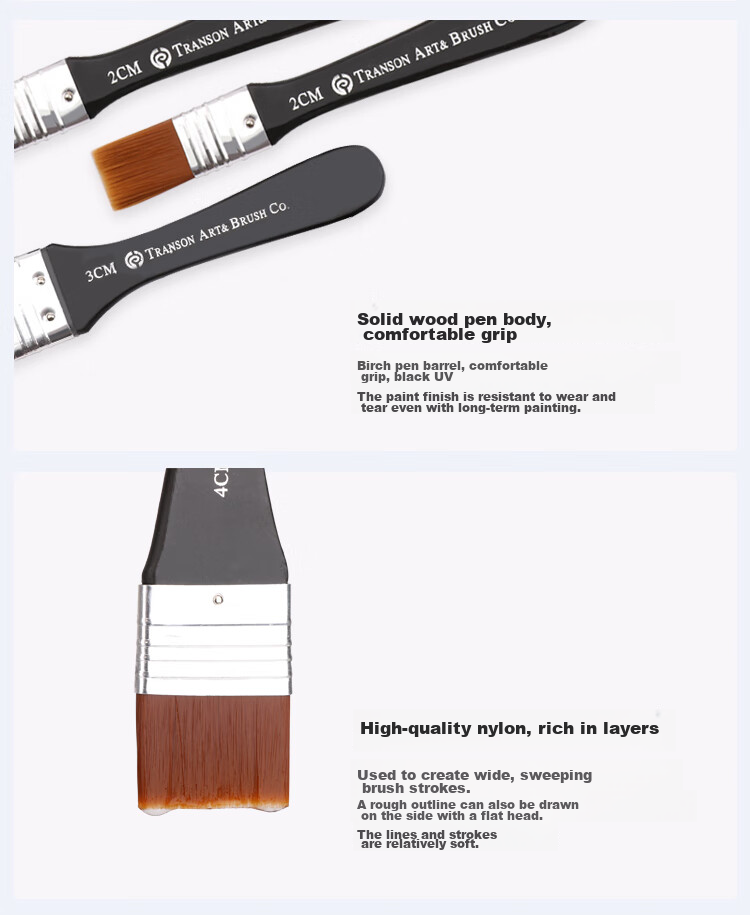 Transon Nylon Brush Set Paint Brushes for Wall Painting, Acrylic Paint, Watercolor, Gouache, Oil Painting, Children's Art, Flat Brush Tools - Single 6# Sketching Markers Drawing 6