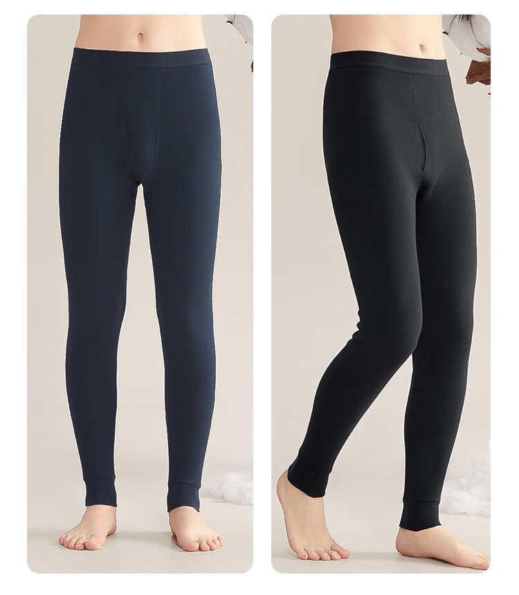 Hodo Men's Autumn Long Johns, Pure Cotton Thin Warm Pants, Soft And Lightweight Base Layer, Single Cotton Thermal Underwear, Navy Blue 21