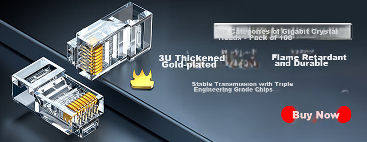 Shengwei Telephone Crystal Head, Engineering Grade Pure Copper Gold-Plated Connector, 4-Core Microphone Unshielded RJ11 Interface 6P4C Telephone Line Connector, 50 Pieces/box, RC-1050 1