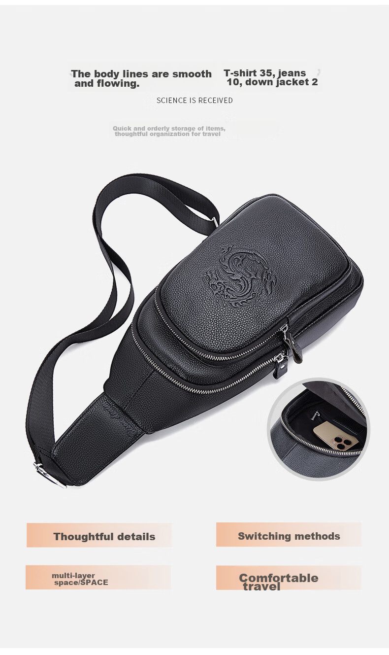 Meizhouyeni Crossbody Bag for Men, Top-Grain Leather Chest Bag, Fashionable Shoulder Bag, Casual Trendy Sports Birthday Gift for Boyfriend 6