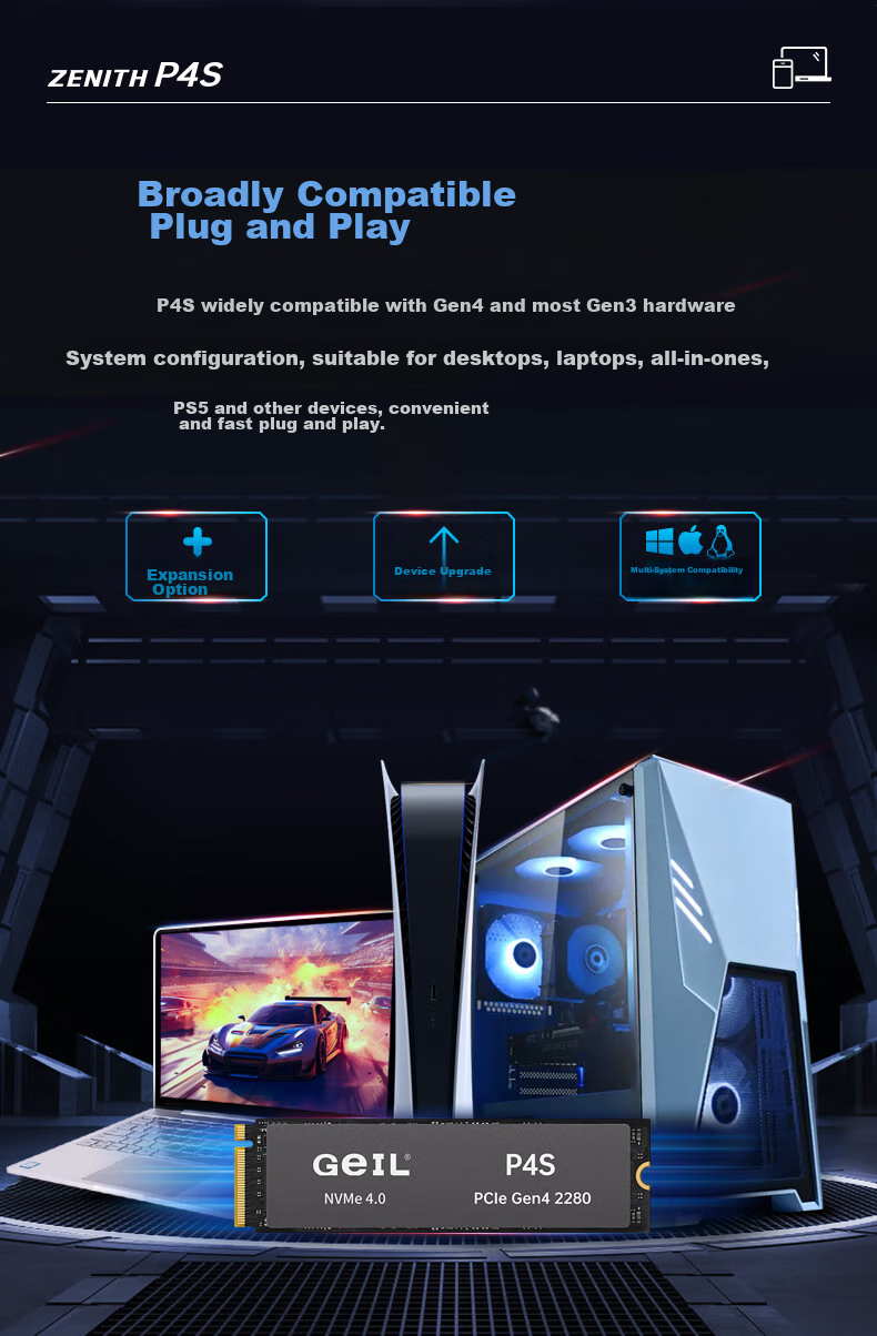 GEIL 2TB SSD Solid State Drive M.2 Interface (PCIe 4.0 x4) NVMe SSD Gaming High Performance Version High-Speed 7450MB/S P4S Series 8