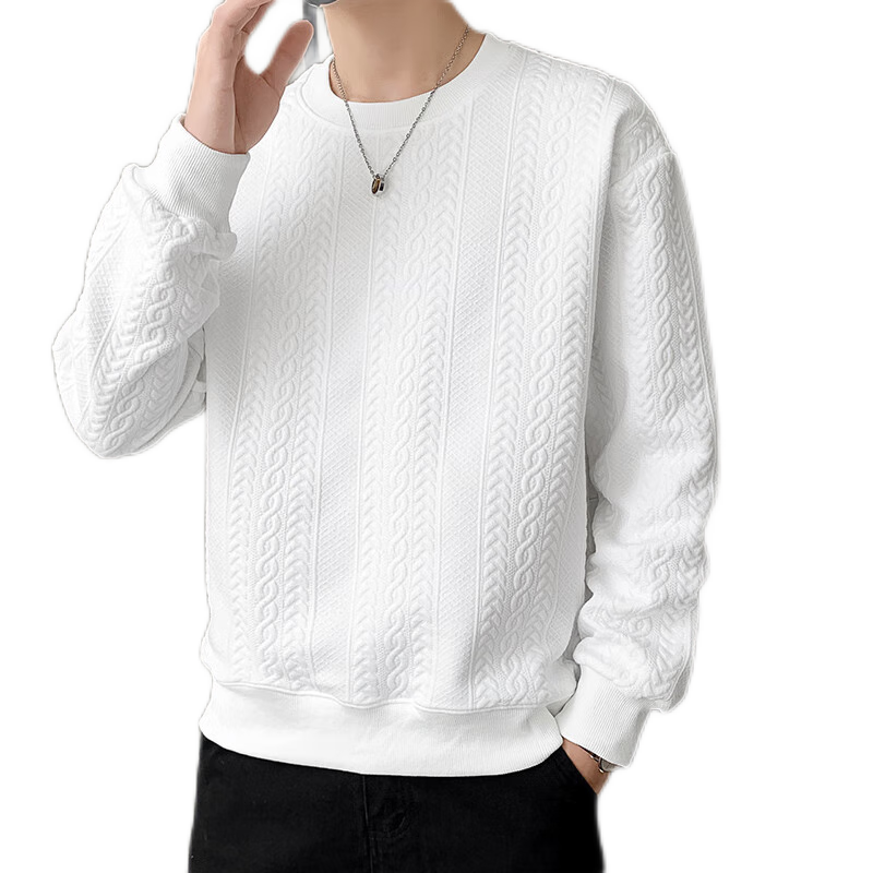 Dingfengbaoluo Long Sleeve T-Shirt Men Autumn Winter Casual Fashion Jacquard Sweatshirt Loose Trendy Top JE2221 Black M