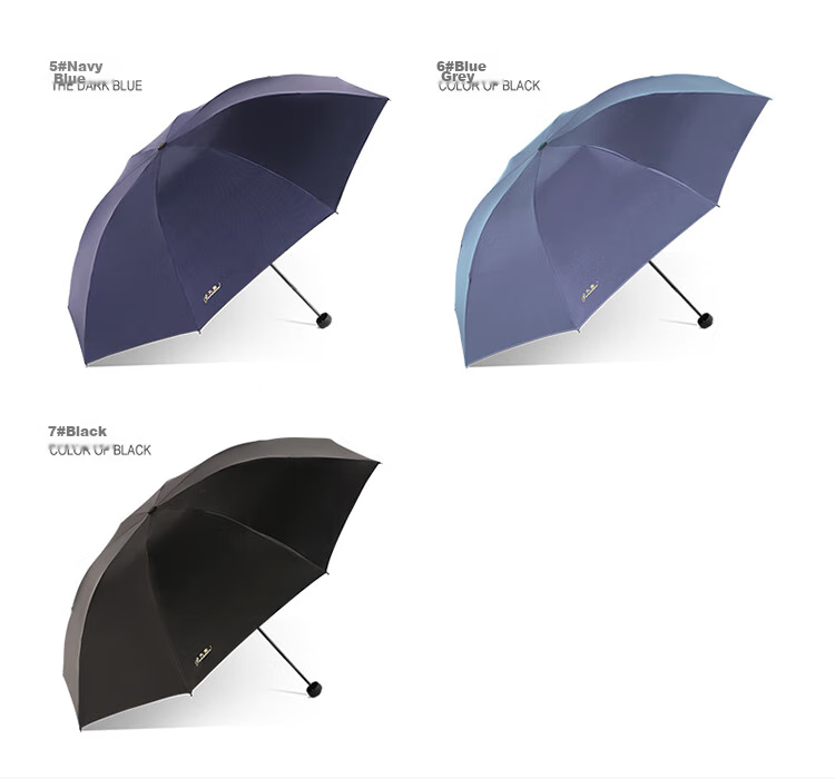 Tiantangshan UV Protection Umbrella, Three-Fold, Portable Business Umbrella with Black Coating, Black 7