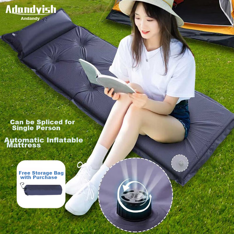 Adandyish Single-Person Automatic Inflatable Mattress, Unlimited Splicing, Moisture-Proof Camping Thickened Nap Mat Tent Pad, Blue