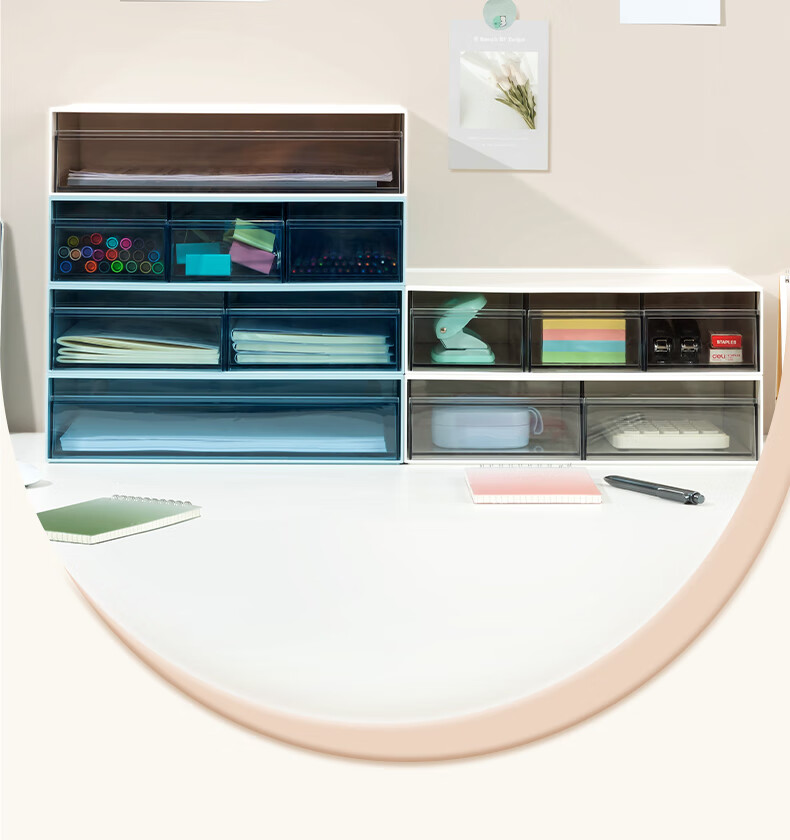 Deli Combination Drawer Storage Box, Dormitory Bedroom, Desktop Compartment Organizer Stackable, White, PK112 2