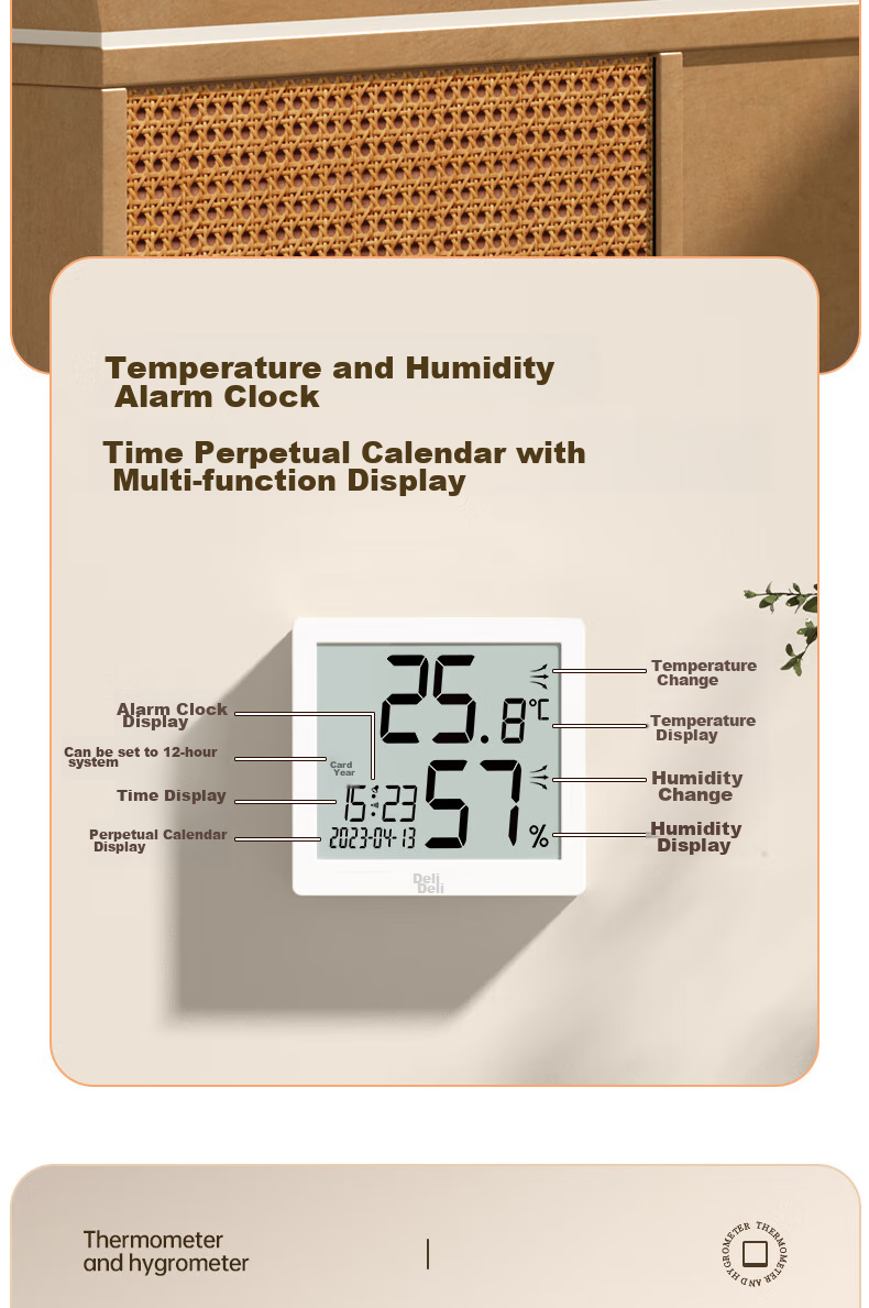 Deli Indoor Temperature And Humidity Meter, LCD Electronic Thermometer And Hygrometer, Gift for Elderly And Children, Birthday Present with Backlight Function, Baby Room Office Supplies, White LE501-WH 13
