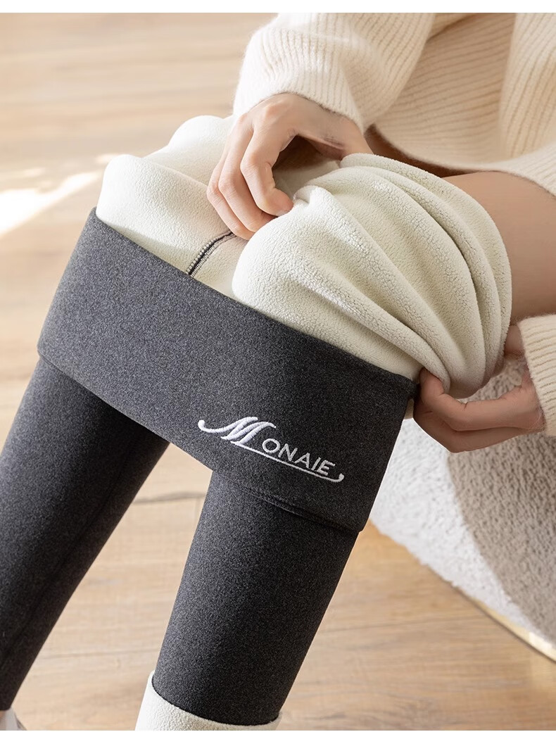 LangSha Women's Thermal Fleece Leggings, 5A Antibacterial High-Waist Slim Fit Lamb Wool Warm Cotton Pants for Autumn and Winter 18