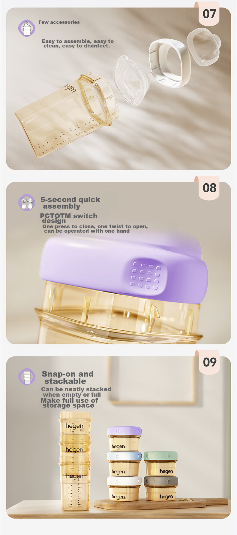 HEGEN Baby Bottle for Newborns 3-6 Months, 240ml PPSU, Anti-Colic, Anti-Choking, Breast-Like, Imported, Pink 6
