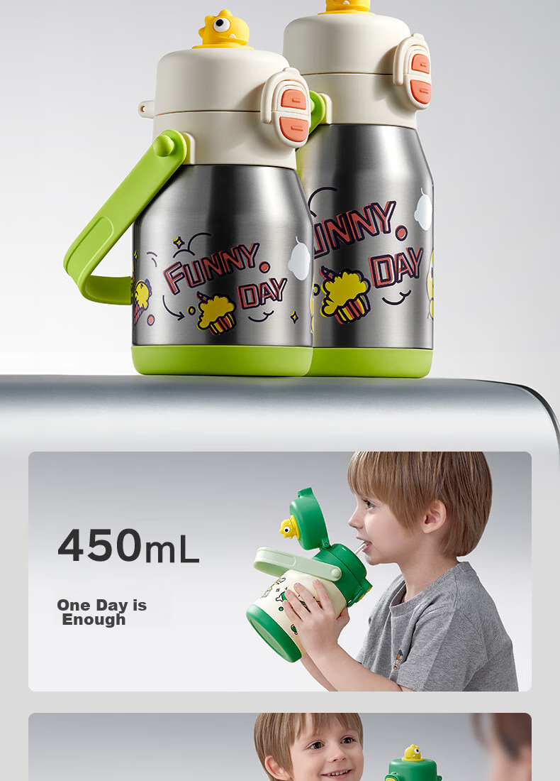 Babycare Large Capacity Insulated Water Bottle with Straw for Toddlers And Children, School Water Cup, 450ml 4
