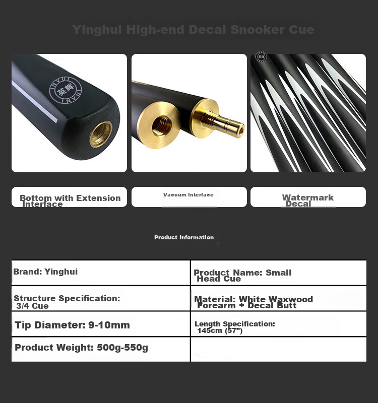 INVUI Pool Cue Tip, English Snooker Cue, Black Eight Chinese Style, 16 Colors, 3/4 Split Two-Piece Cue, Z-06 1