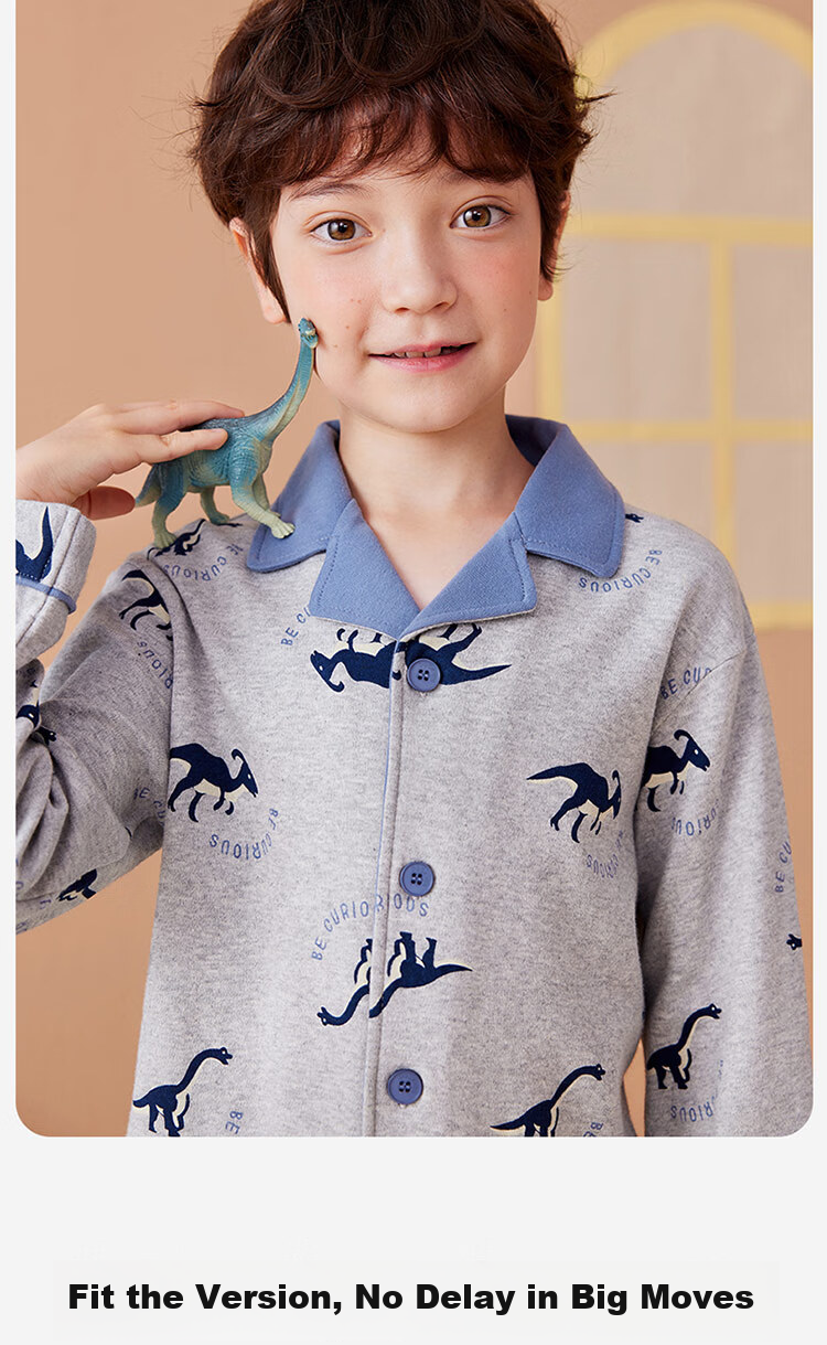 Dingguagua Children's Pajama Set, Pure Cotton Spring And Autumn Long-Sleeve Boys' Loungewear, All-Cotton Open-Front Sleepwear for Older Boys, Green, Size 150 8