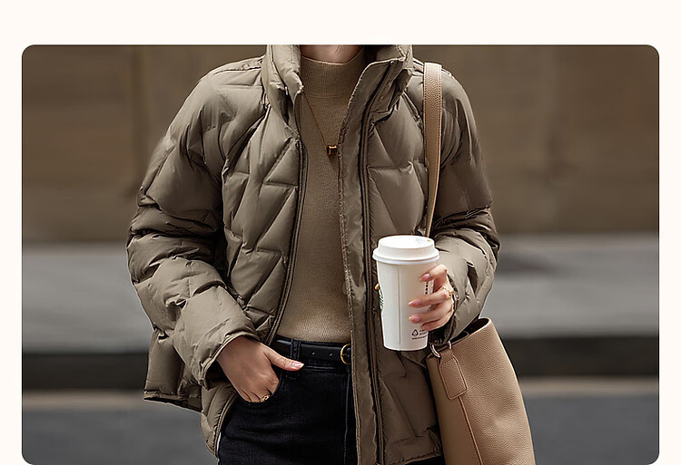 Dme [Xueyu Manyou] Winter Lightweight 90% Duck Down, Geometric Squeeze Fabric, Concealing, Warm, Short Women's down Jacket 2