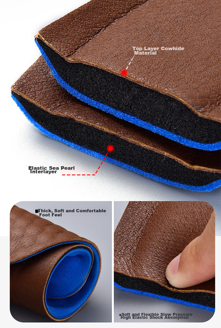 IQGD 2-Pair Set Cowhide Insoles for Men And Women, Thick Business Shoe Insoles with Arch Support, Breathable Comfortable Sweat-Absorbing Shock-Absorbing Sports All-Season Soft [2 Pairs] Black Size 43-44 7