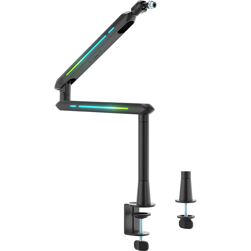 HUMANEX Light-Tracking Microphone Stand, Suspended Arm Desktop Stand, Live Streaming Speaker, 3KG Load Capacity, Three-Section Foldable Atmosphere RGB Universal Stand, Classic Black