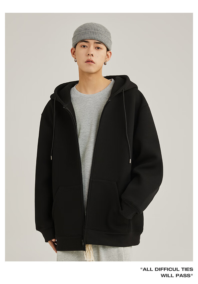 Jeanswest Men's Cardigan Jacket, Autumn Heavyweight Cotton Jacket for Men, Simple Letter Print Loose-Fit Oversized Top, Zip-Up Coat for Me 15