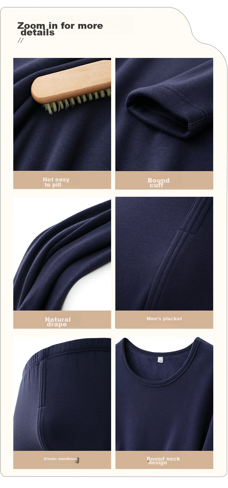 Yiershuang Autumn And Winter [40-Count Non-Shedding Fleece] Men's Round Neck Thermal Underwear Set, Fleece-Lined Thick Base Layer Autumn Top And Pants 14
