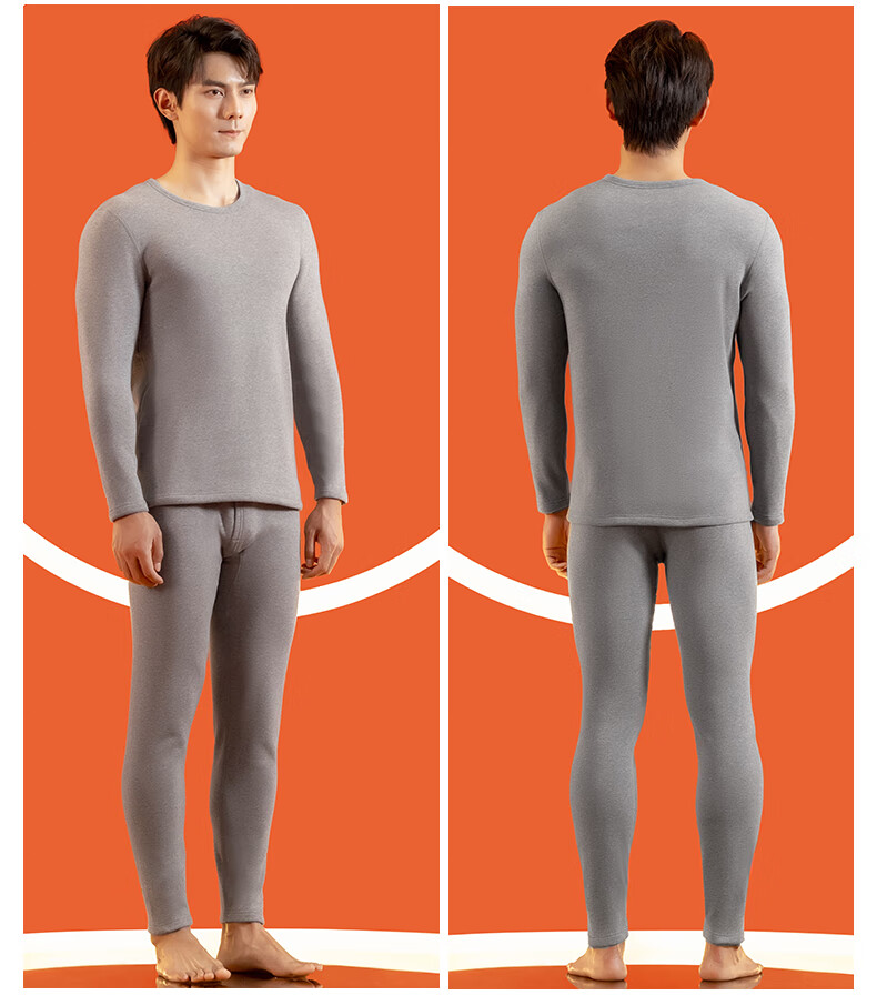 Yiershuang Autumn And Winter [40-Count Non-Shedding Fleece] Men's Round Neck Thermal Underwear Set, Fleece-Lined Thick Base Layer Autumn Top And Pants 19