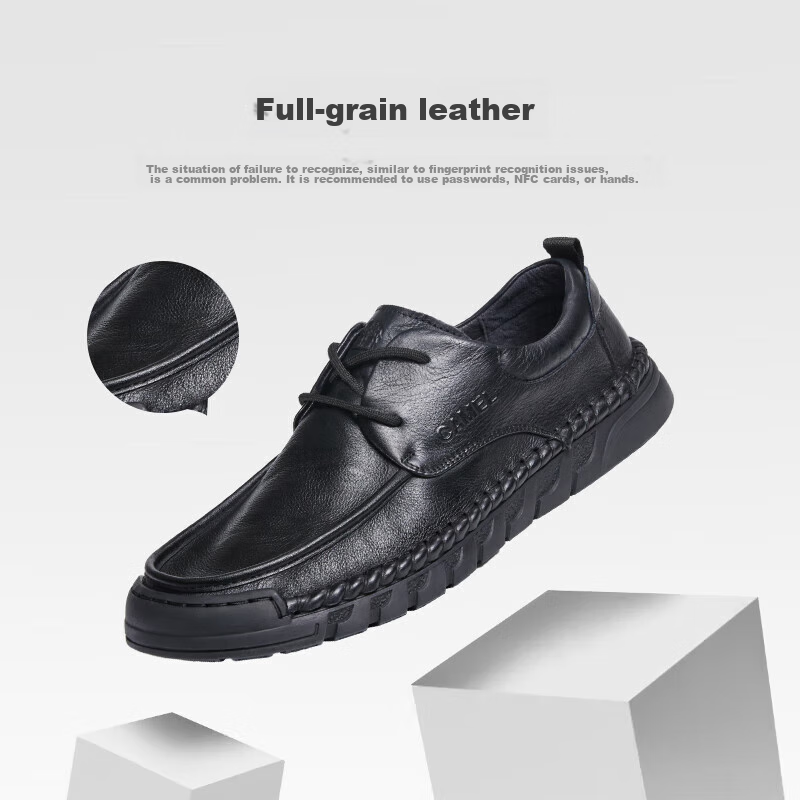 CAMEL Leather Lightweight Comfortable Business Casual Men's Shoes, G13S297044, Black, Size 38