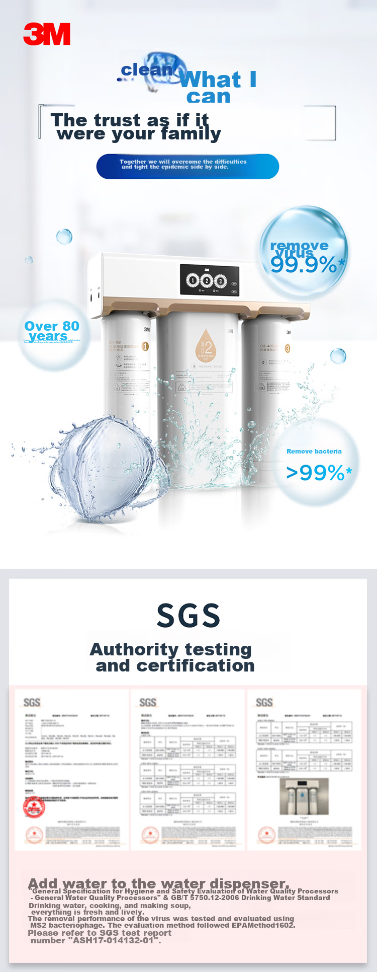 3M Water Purifier Home Smart Direct Drinking RO Reverse Osmosis Filter, 400G Water Purifier without Tank High Flow Pure Water Machine R8-39G(C) 1