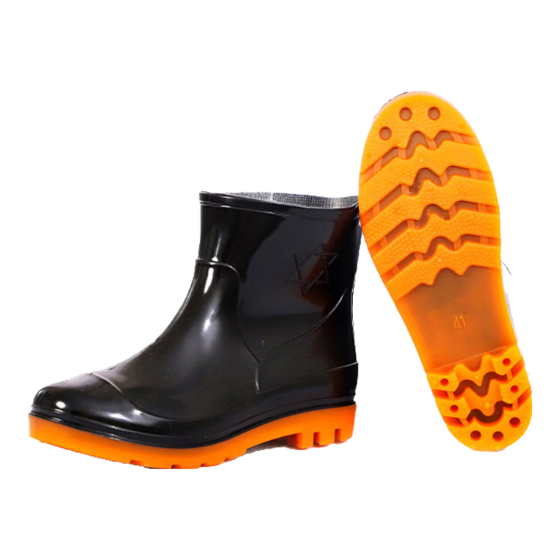 BAIGE Men's Rain Shoes Low-Cut Non-Slip Wear-Resistant Rain Boots Labor Worksite Rain Boots Low-Cut Black Cowhide Sole Size 44