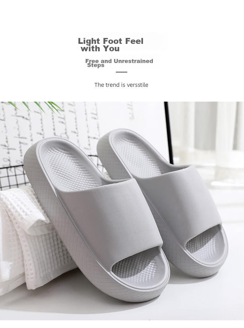 GUOLUOFEI Thick-Soled Slippers for Men, Summer Outdoor Wear, Squishy Feel, Indoor Couples Bathroom Shower Sandals, Gray, Size 44-45 7