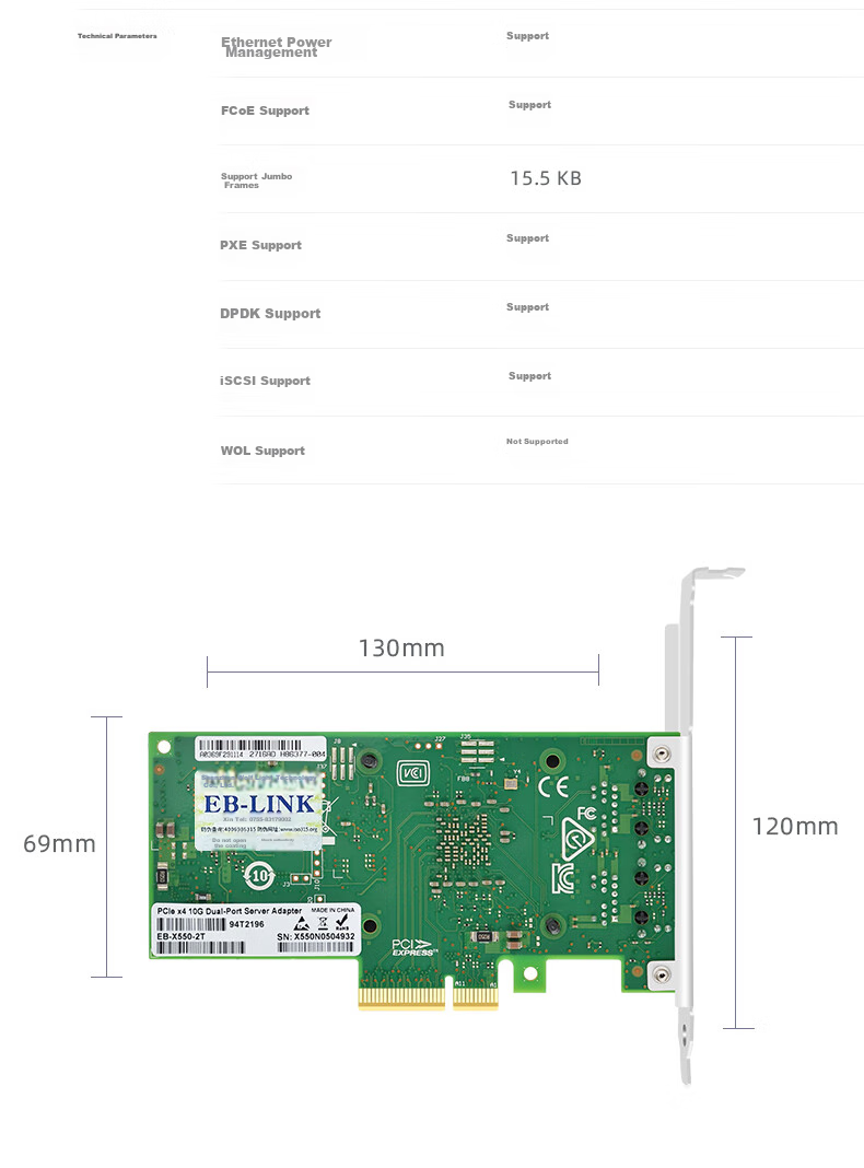EB-LINK Intel X550 Chip PCI-E X4 Dual-Port Server Network Card X550-T2 Copper Cable Link Aggregation Virtual Machine 14
