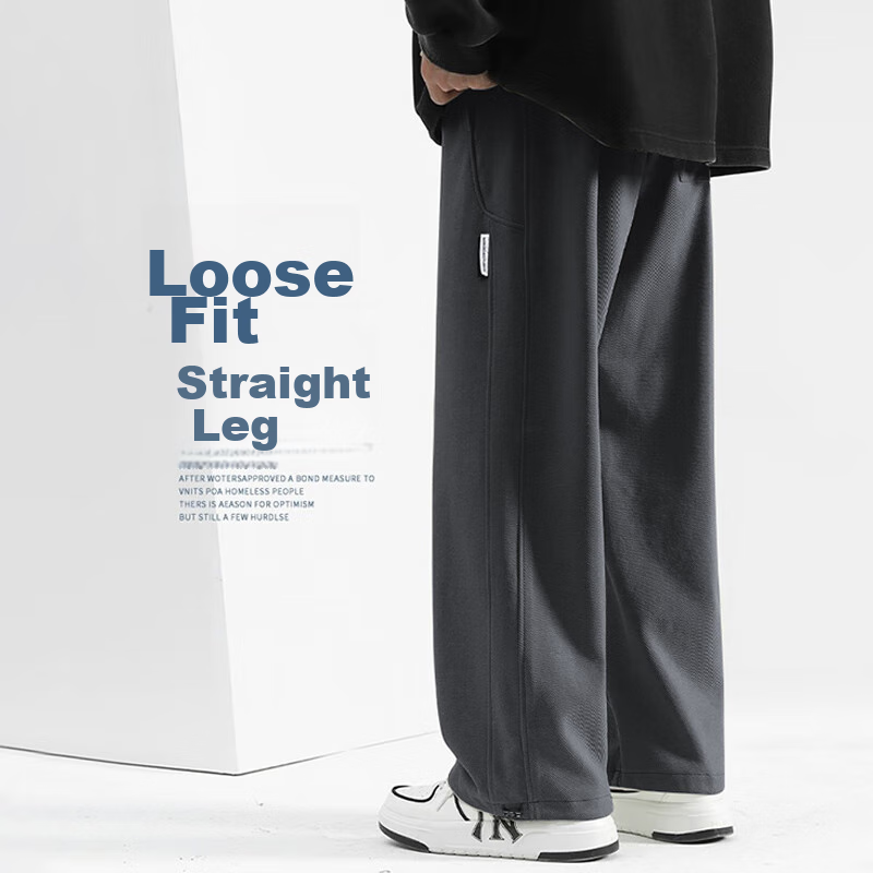 Dingfengbaoluo American-Style Trendy Casual Pants for Men, Spring And Summer Comfortable Straight-Leg Wide-Leg Trousers, Loose-Fit Sweatpants DFK17 Dark Gray M