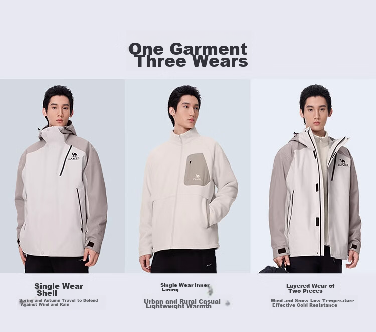 CAMEL [Wang Junkai's Style - Wangzhe Kaijia Evo] Outdoor Jacket, Three-In Rain-Proof Mountaineering Suit, 0780 20