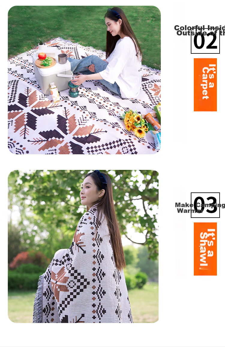 Suncojia Picnic Mat, Ethnic Style Camping Blanket, Camping Tablecloth, Carpet, Shawl, Tassel Mat 1.8*2.3 Meters 7
