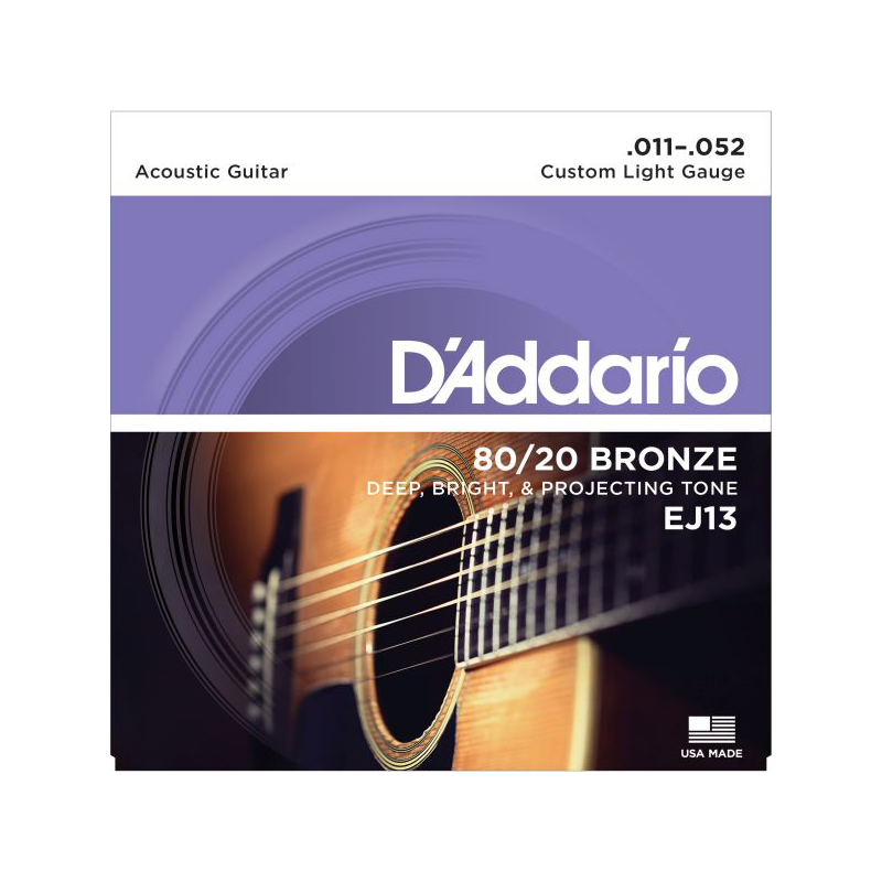 D'Addario EJ13 American Imported Acoustic Guitar Strings Carbon Steel 11-52 Brass Wound Set