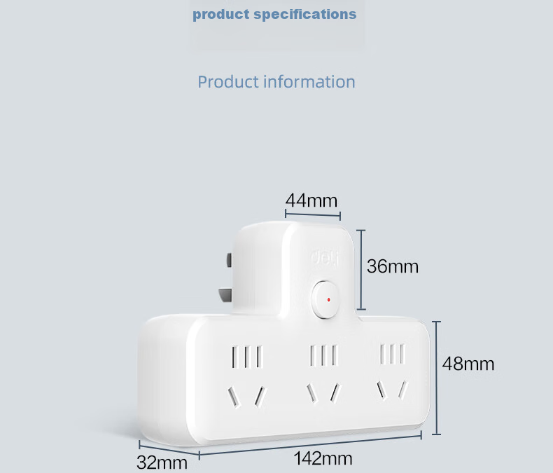 Deli Flexible Socket Adapter, Power Plug Converter, Triangular-Shaped Extension Socket/power Strip/outlet Strip/power Bar, One-To Adapter, Master Switch to Six LU5004 18