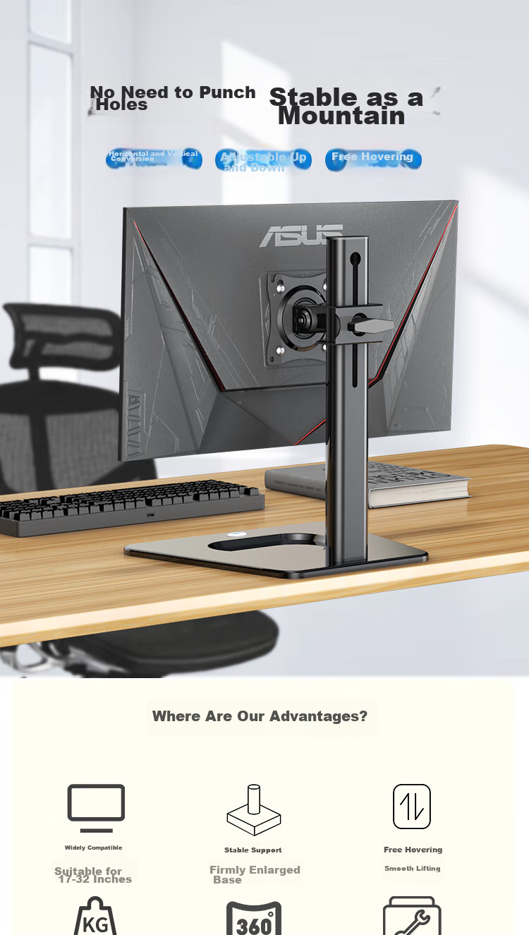 KALOC Monitor Stand Universal Adjustable Height Mount without Drilling for Single Screen LCD Display, Desktop Stand DZ220-J 1