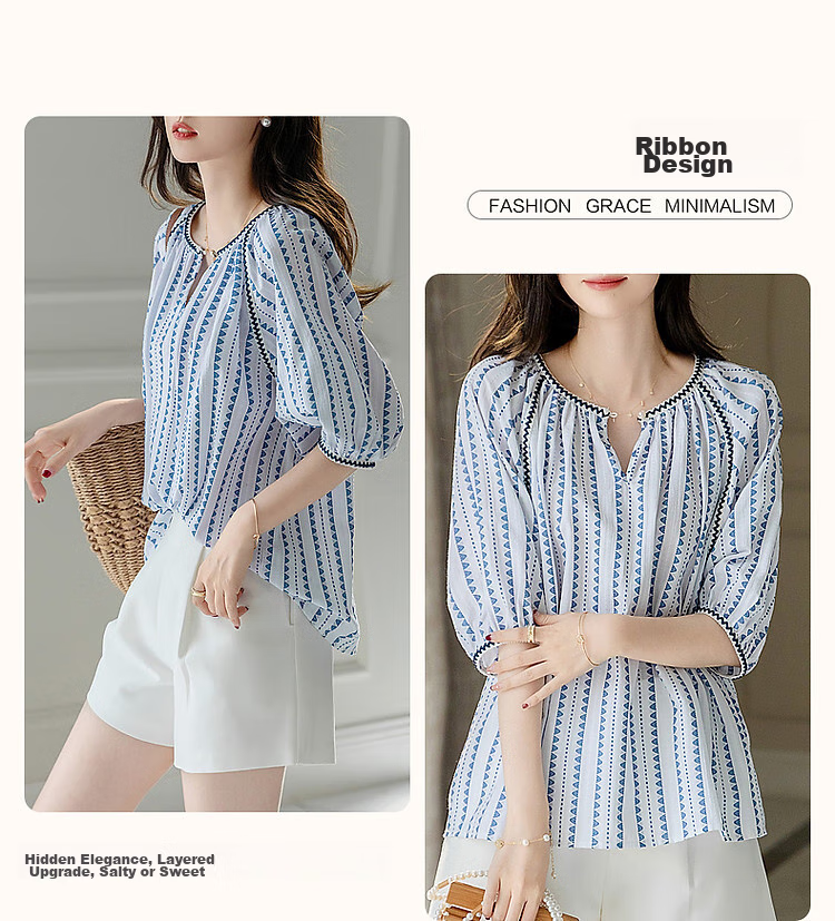 Dme [Gentle Treasure OOTD] Summer French Comfortable Cotton Blend Shirt with Puff Sleeves, Slimming Blouse Women's Top 6