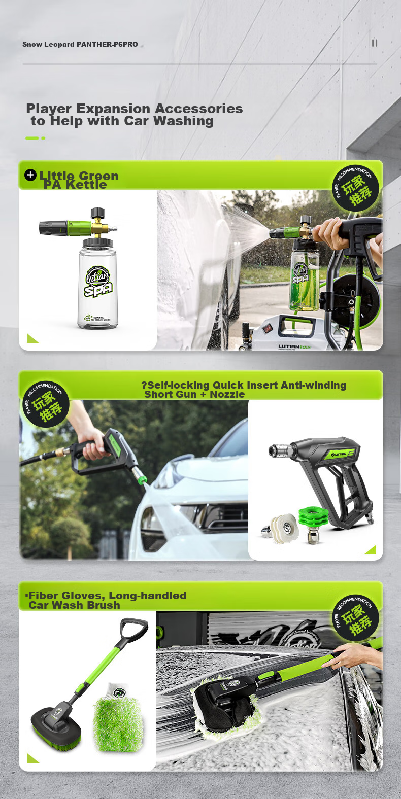LUTIAN Household High-Pressure Car Washer, Water Gun, High-Power Induction Cleaning Machine, Water Pump, Powerful Cleaning Device, Snow Leopard P6PRO 12