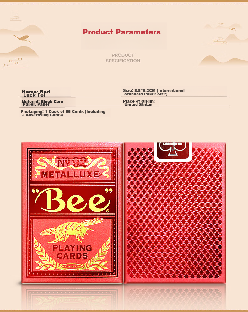 Bee Playing Cards, American Imported Poker Cards, Festive High-End Playing Cards for New Year, Red Fortune Gold Foil 1 Deck 7