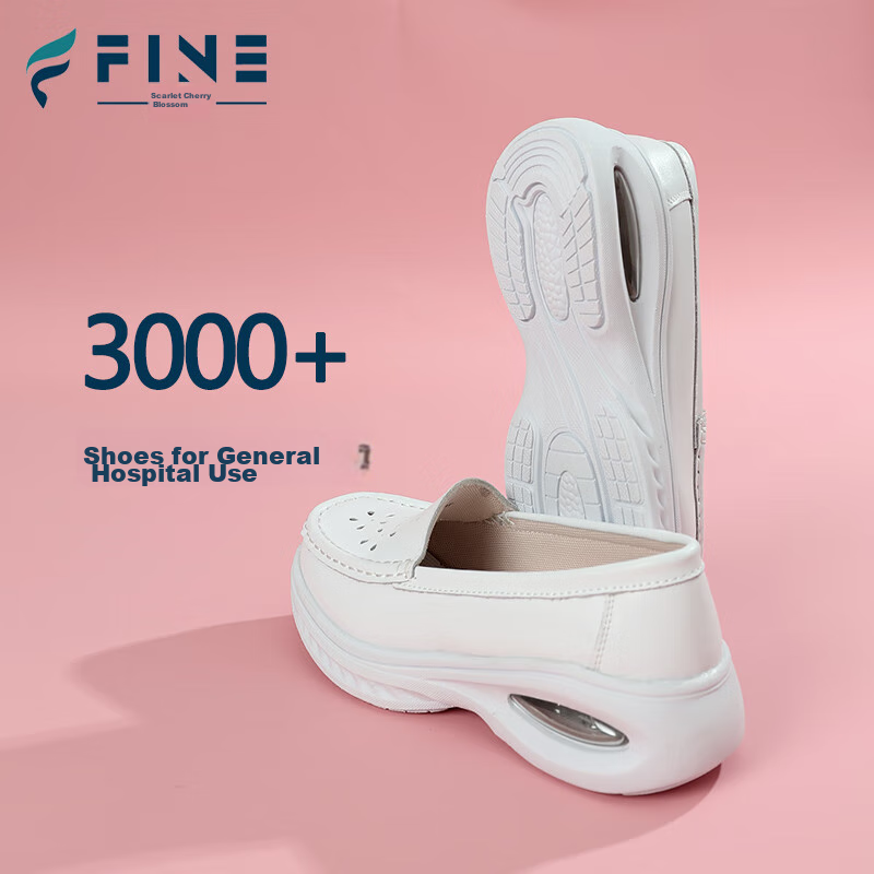 Feiying Nurse Shoes for Women, Genuine Leather, Breathable, Comfortable Soft Sole, Hollow Design, Easy on Feet, Medical Work Shoes, 2316 White, Size 34