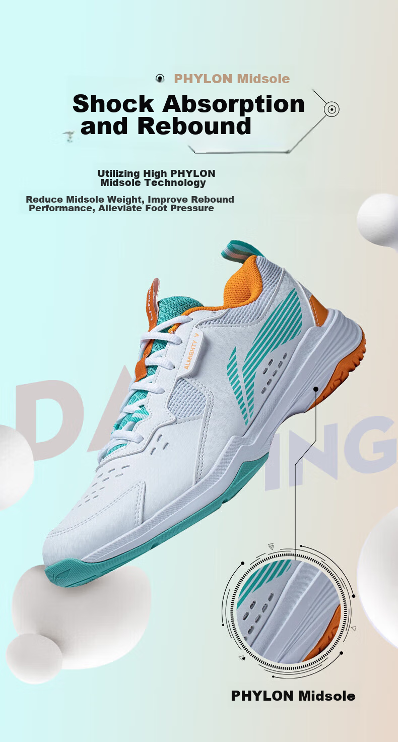 Li-Ning Badminton Shoes All-Round King V Unisex Shock-Absorbing Training Shoes Standard White AYTT001-5 White Size 44 2
